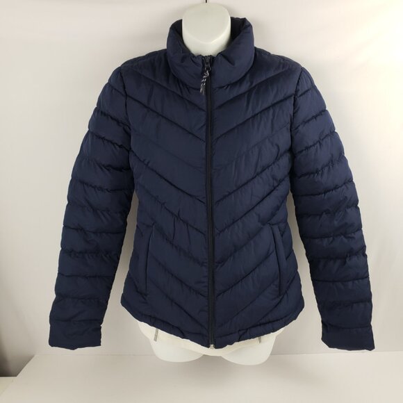 Gap XS Navy Uniform Blue Puffer Lavender Lining Jacket Coat Fall Winter - Picture 1 of 15